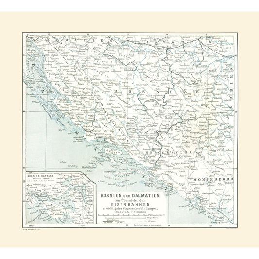 Historic Map - Europe Bosnia Dalmatia - Baedeker 1896 - 25.23 x 23 - Vintage Wall Art