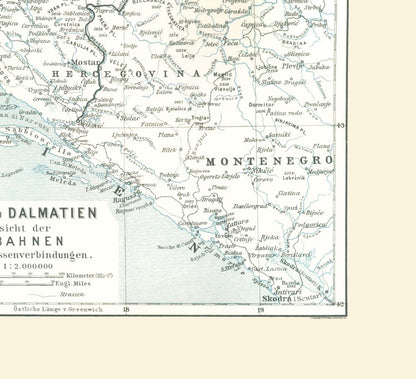 Historic Map - Europe Bosnia Dalmatia - Baedeker 1896 - 25.23 x 23 - Vintage Wall Art