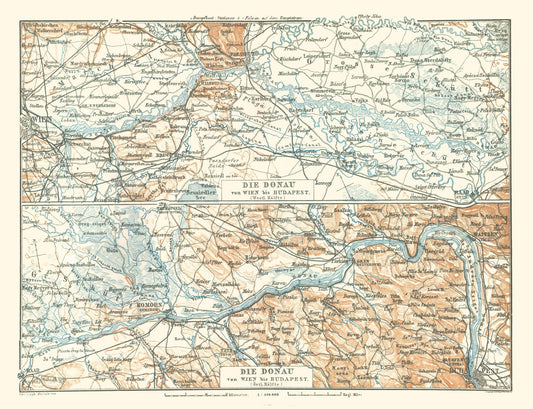 Historic Map - Europe Danube River Vienna Budapest - Baedeker 1896 - 29.98 x 23 - Vintage Wall Art