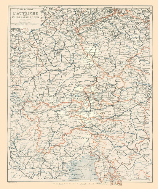 Historic Map - Austria Germany South - Baedeker 1896 - 23 x 27.58 - Vintage Wall Art
