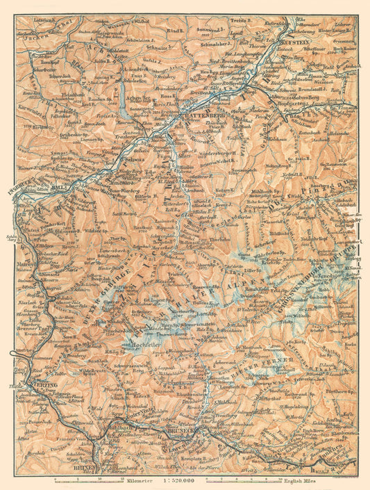 Historic Map - Austria Italy Mountains - Baedeker 1896 - 23 x 30.41 - Vintage Wall Art
