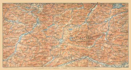 Historic Map - Germany South Austria Mountains - Baedeker 1896 - 42.69 x 23 - Vintage Wall Art