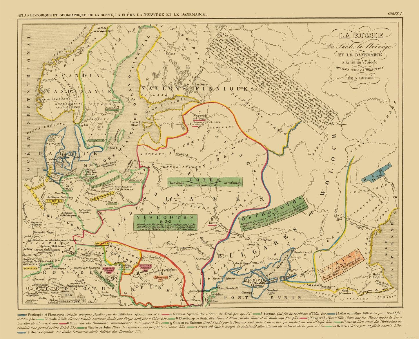 Historic Map - Russia European 5th Century - Houze 1850 - 28.45 x 23 - Vintage Wall Art