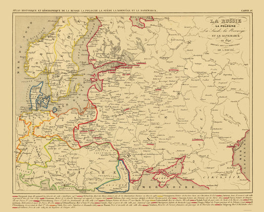 Historic Map - Russia Poland Scandinavia - Houze 1840 - 28.63 x 23 - Vintage Wall Art