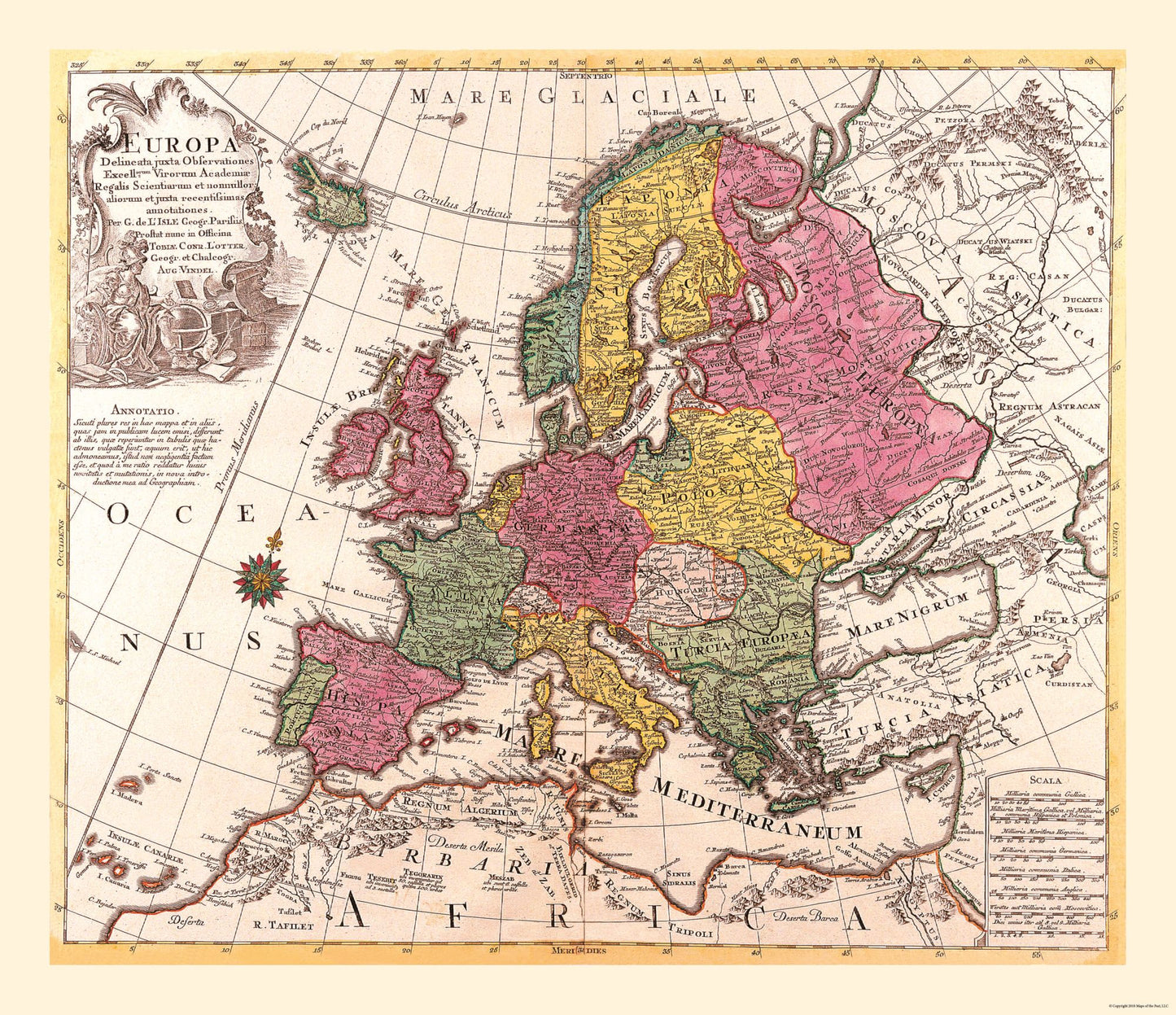 Historic Map - Europe - De L'isle 1787 - 26.65 x 23 - Vintage Wall Art