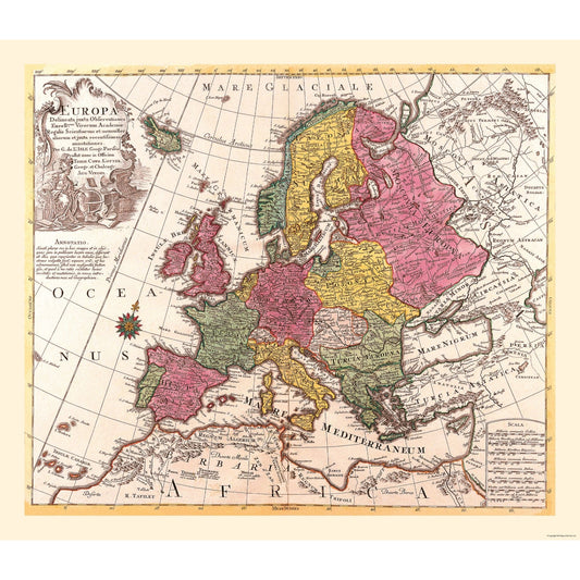 Historic Map - Europe - De L'isle 1787 - 26.65 x 23 - Vintage Wall Art