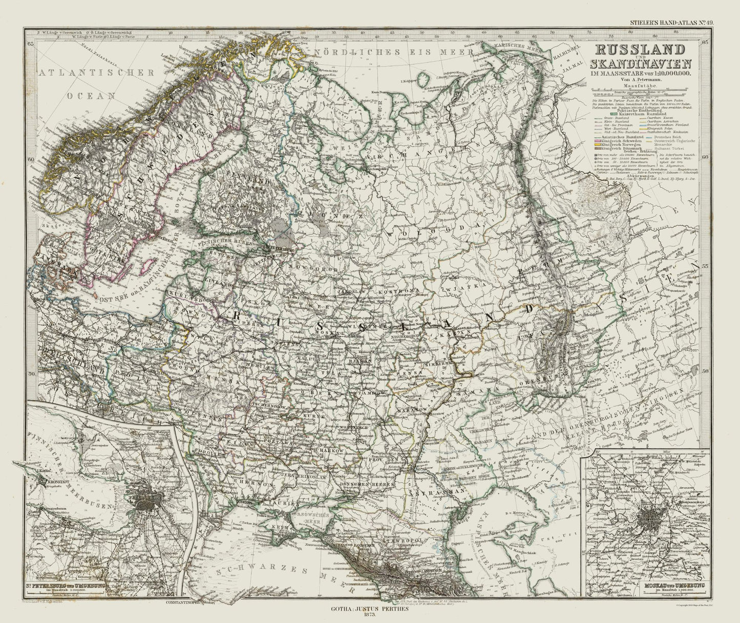 Historic Map - Europe Western Russian Scandinavia - Perthes 1873 - 27.33 x 23 - Vintage Wall Art