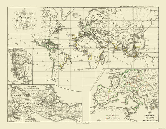 Historic Map - Spain Portugal 16th Century - Perthes - 29.62 x 23 - Vintage Wall Art