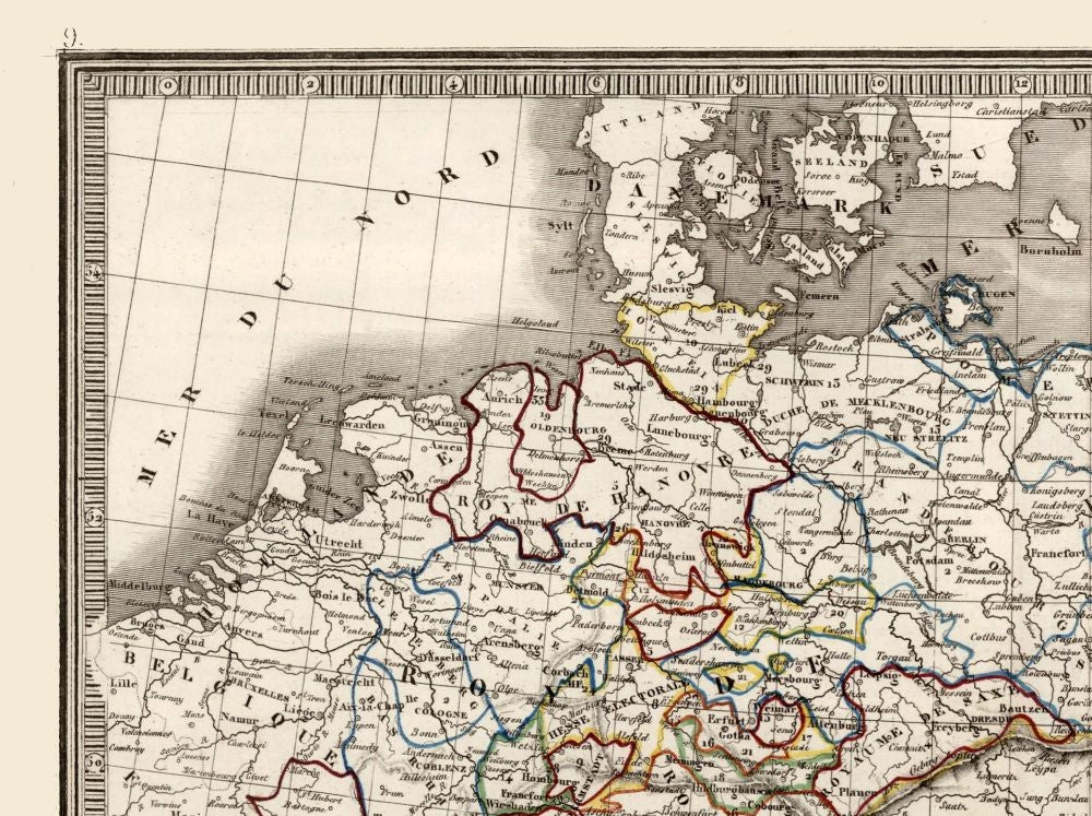 Historic Map - Europe Central Germany - Monin 1839 - 30.77 x 23 - Vintage Wall Art