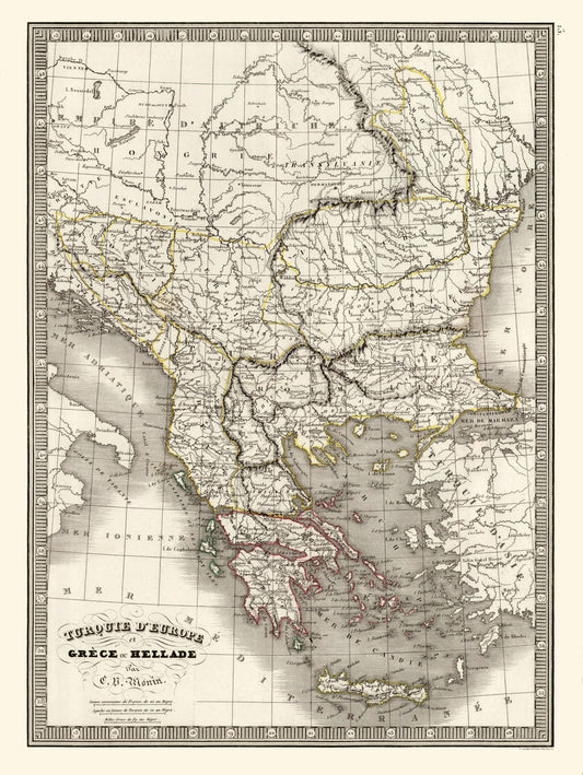 Historic Map - Greece Turkey - Monin 1839 - 23 x 30.58 - Vintage Wall Art