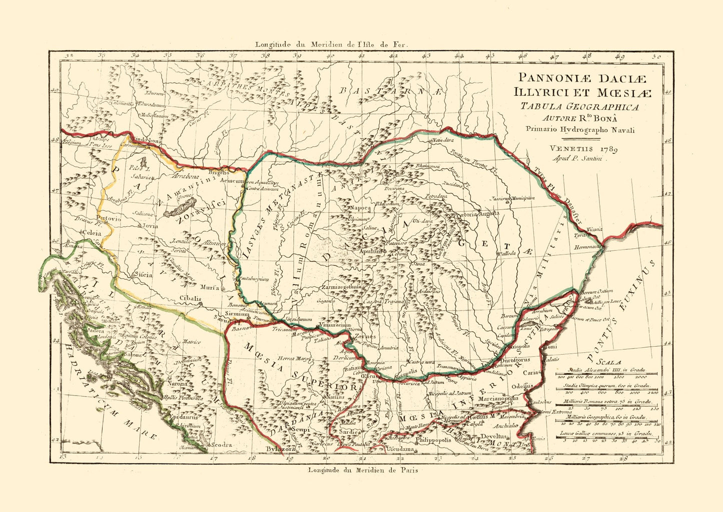 Historic Map - Illyricum Pannonia Moesia Dacia Provinces - Santini 1794 - 32.43 x 23 - Vintage Wall Art