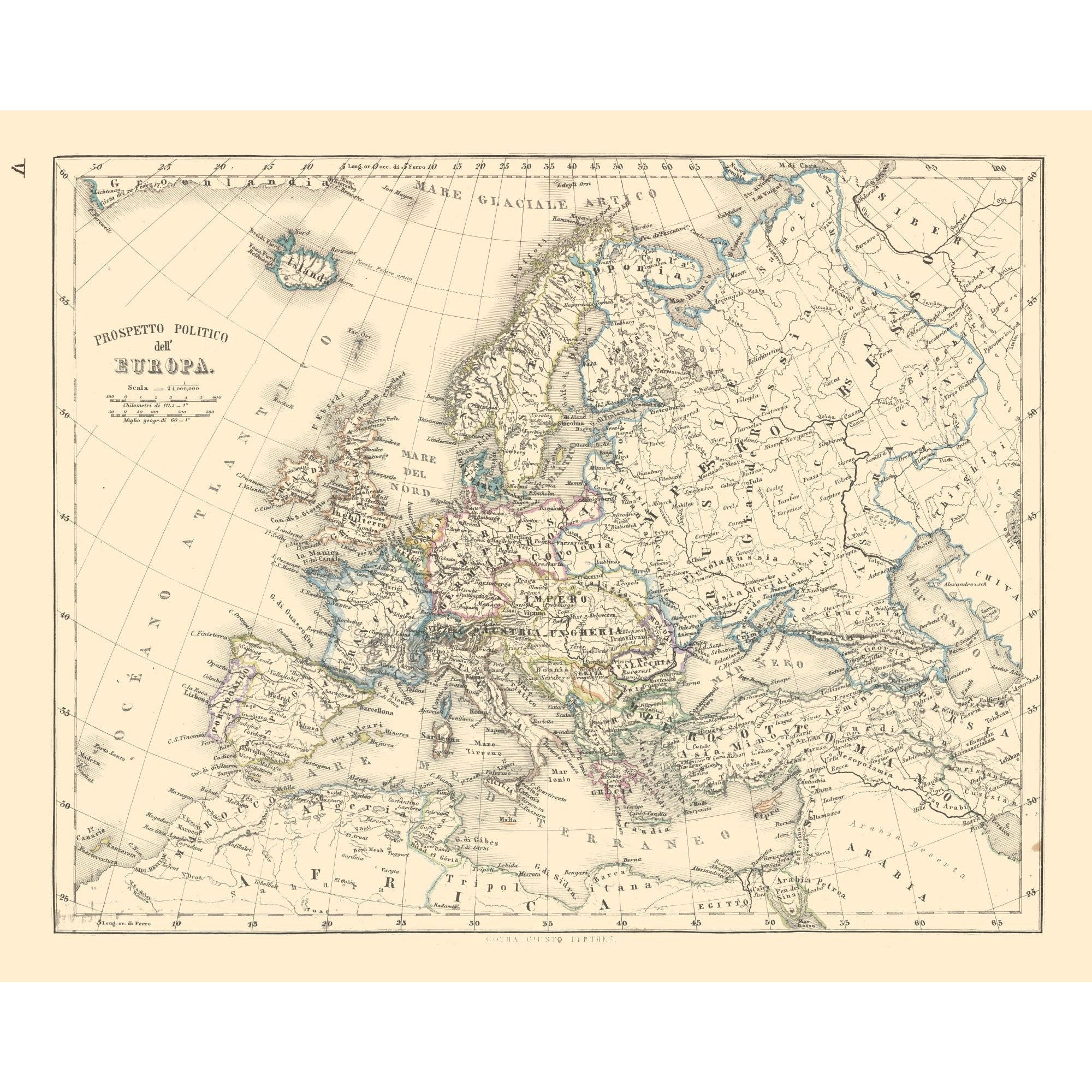 Historic Map - Europe Political Boundaries - Santini 1794 - 28.80 x 23 ...