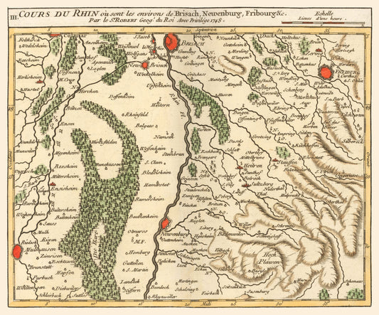 Historic Nautical Map - Rhine River Brisach Nuremberg Fribourg - Robert 1748 - 27.69 x 23 - Vintage Wall Art