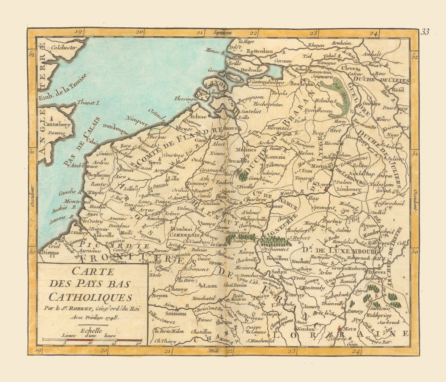 Historic Map - Catholic Belgium Netherlands - Robert 1748 - 26.83 x 23 - Vintage Wall Art