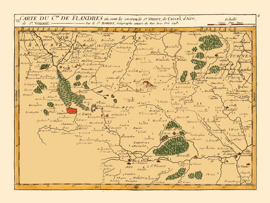 Historic Map - Sain-Omer Poperinge Environs Belgium France - Robert 1748 - 30.50 x 23 - Vintage Wall Art