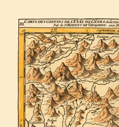 Historic Map - Tende Comune France Cuneo Province Italy - Robert 1748 - 23 x 24.58 - Vintage Wall Art