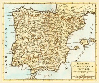 Historic Map - Spain Portugal - Robert 1748 - 27.50 x 23 - Vintage Wall Art