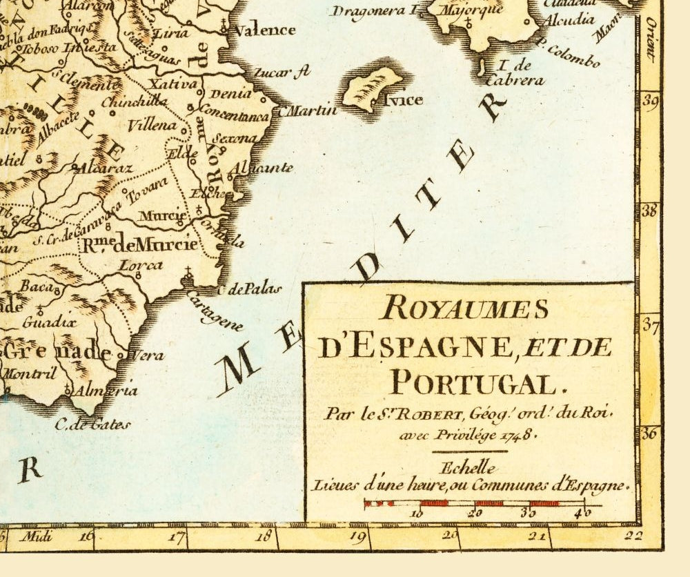 Historic Map - Spain Portugal - Robert 1748 - 27.50 x 23 - Vintage Wall Art