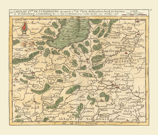 Historic Map - Wallonia Belgium Rhine Westphalia Germany - Robert 1748 - 27.06 x 23 - Vintage Wall Art