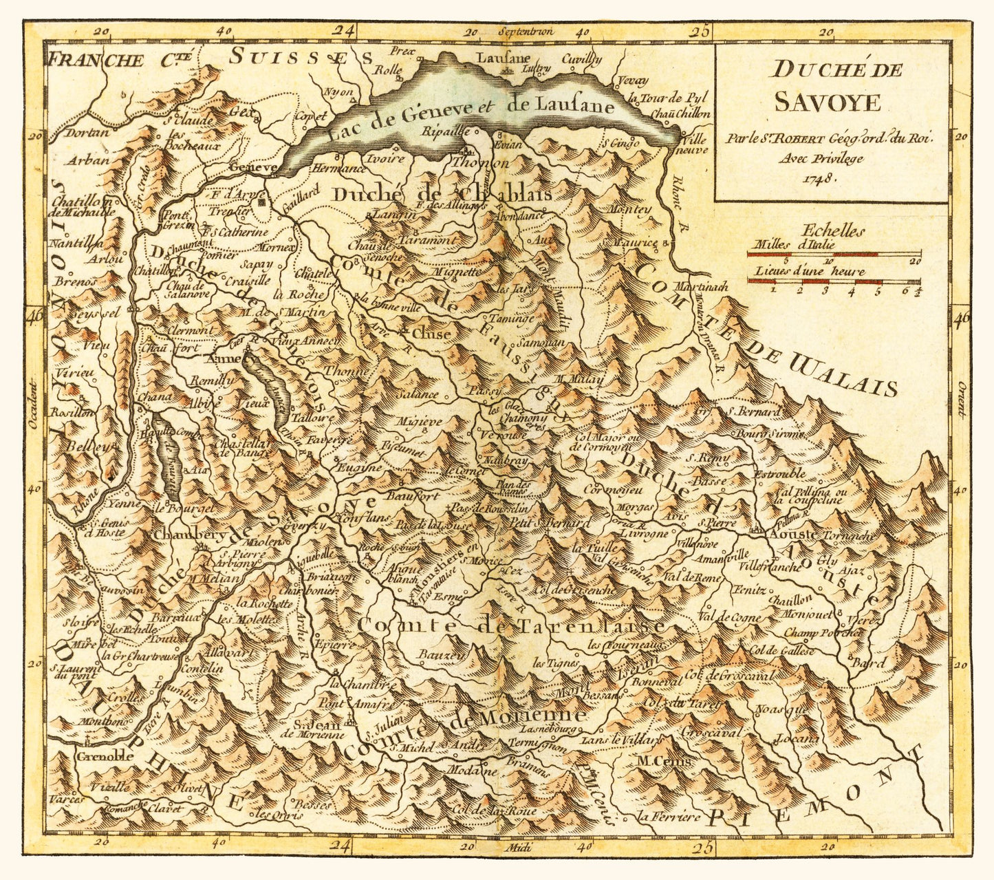 Historic Map - Savoy Duchy France Italy - Robert 1748 - 25.98 x 23 - Vintage Wall Art