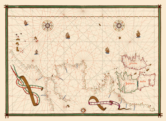 Historic Map - European Coastline - Martines 1587 - 31.53 x 23 - Vintage Wall Art