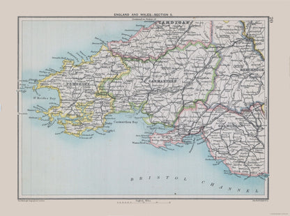 Historic Map - England Wales - Bartholomew 1892 - 30.87 x 23 - Vintage Wall Art