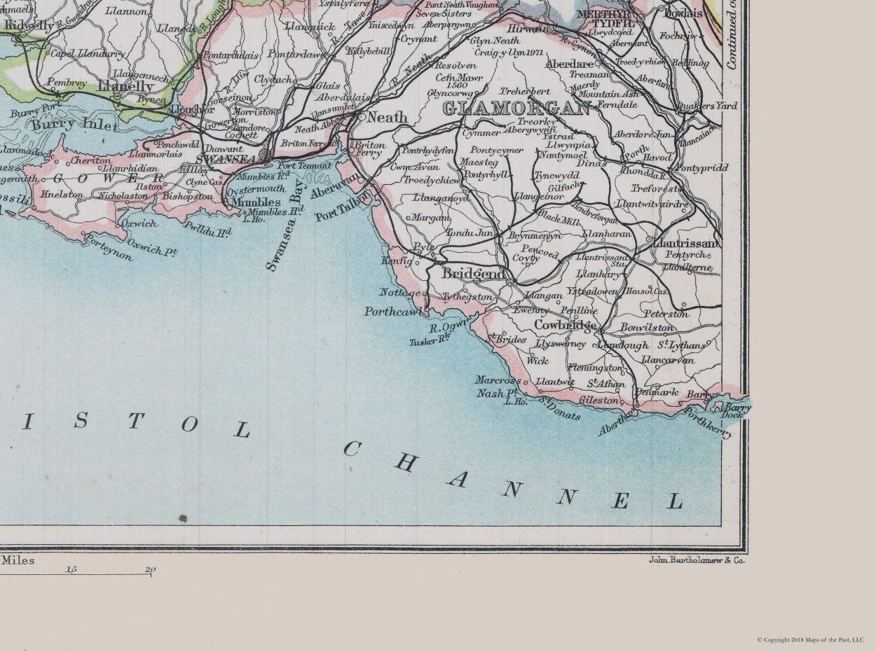 Historic Map - England Wales - Bartholomew 1892 - 30.87 x 23 - Vintage Wall Art