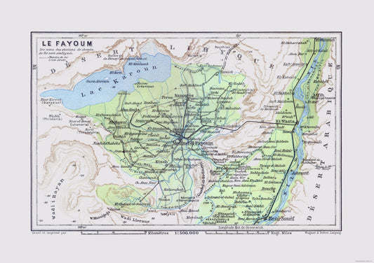 Historic Map - Faiyum Egypt - Baedeker 1913 - 32.59 x 23 - Vintage Wall Art