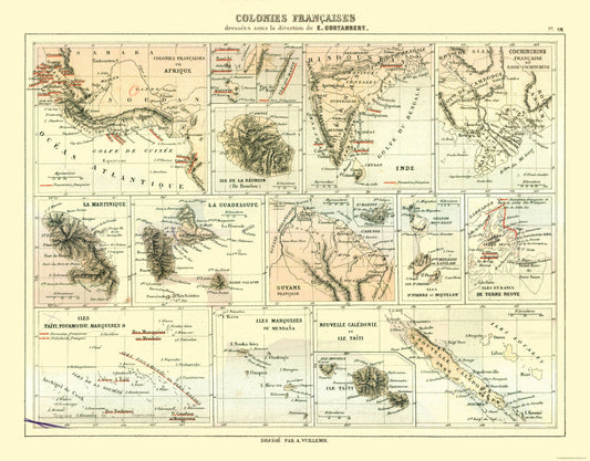 Historic Map - French Colonies - Cortambert 1880 - 29.38 x 23 - Vintage Wall Art