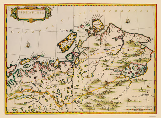 Historic Map - Finnmark County Norway - Blaeu 1662 - 23 x 31.53 - Vintage Wall Art