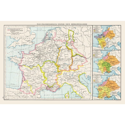 Historic Map - Frankish Kingdom Merovingians - Droysen 1886 - 34.52 x 23 - Vintage Wall Art