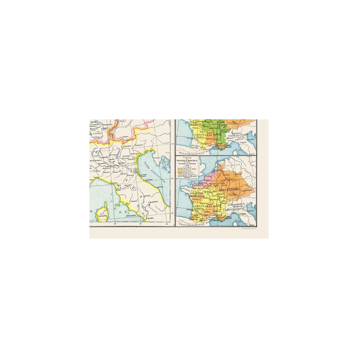 Historic Map - Frankish Kingdom Merovingians - Droysen 1886 - 34.52 x ...