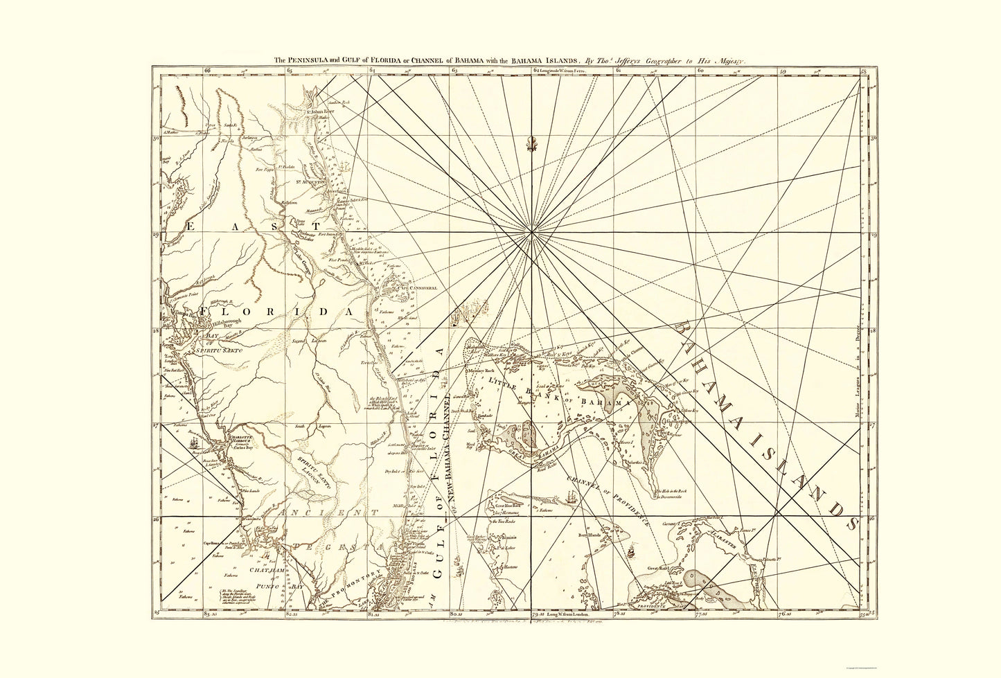 Historic Nautical Map - Florida East Bahamas - Sartine 1775 - 23 x 33.96 - Vintage Wall Art