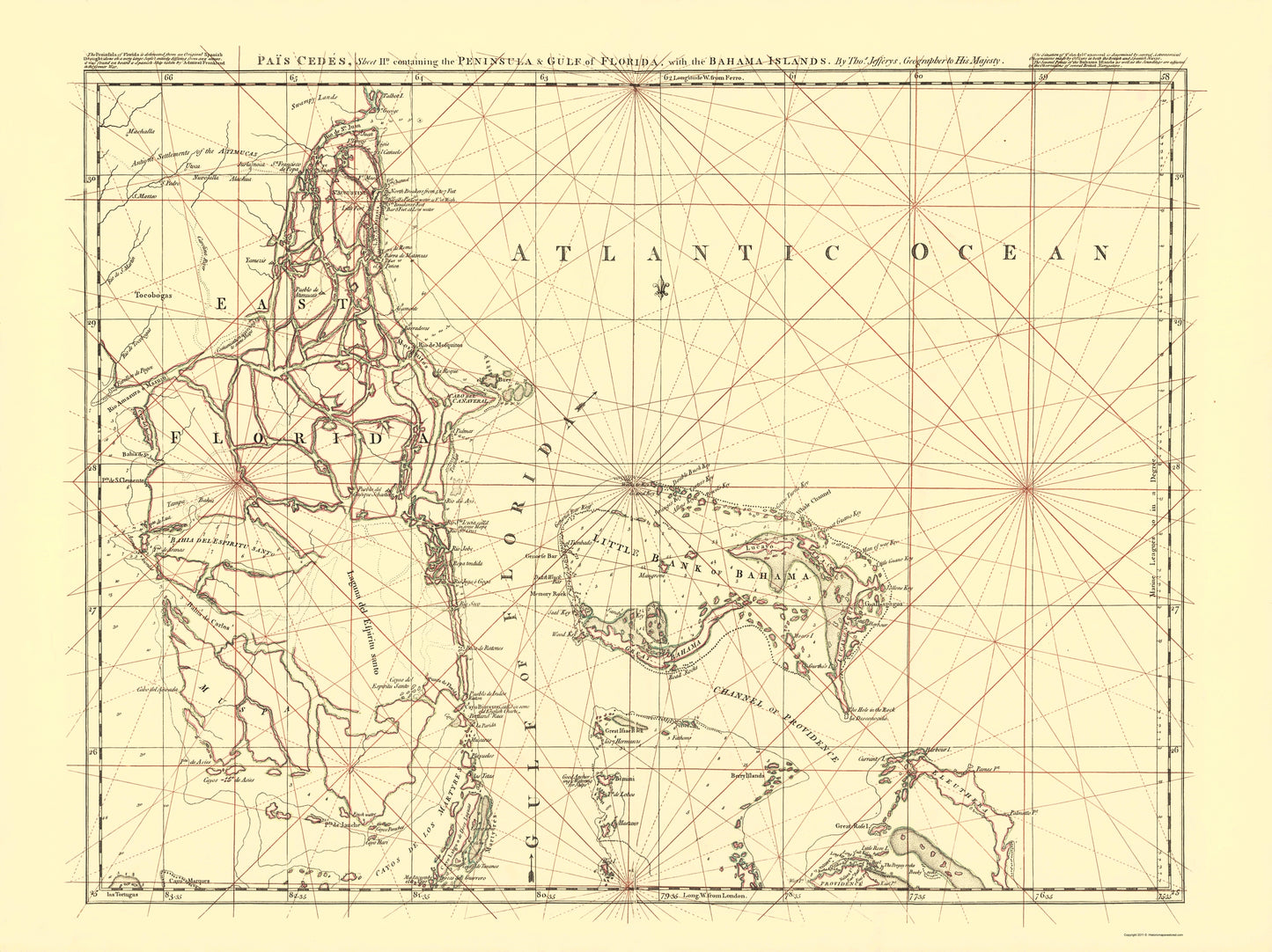 Historic Map - Florida Gulf Bahamas - Jefferys 1768 - 23 x 30 - Vintage Wall Art