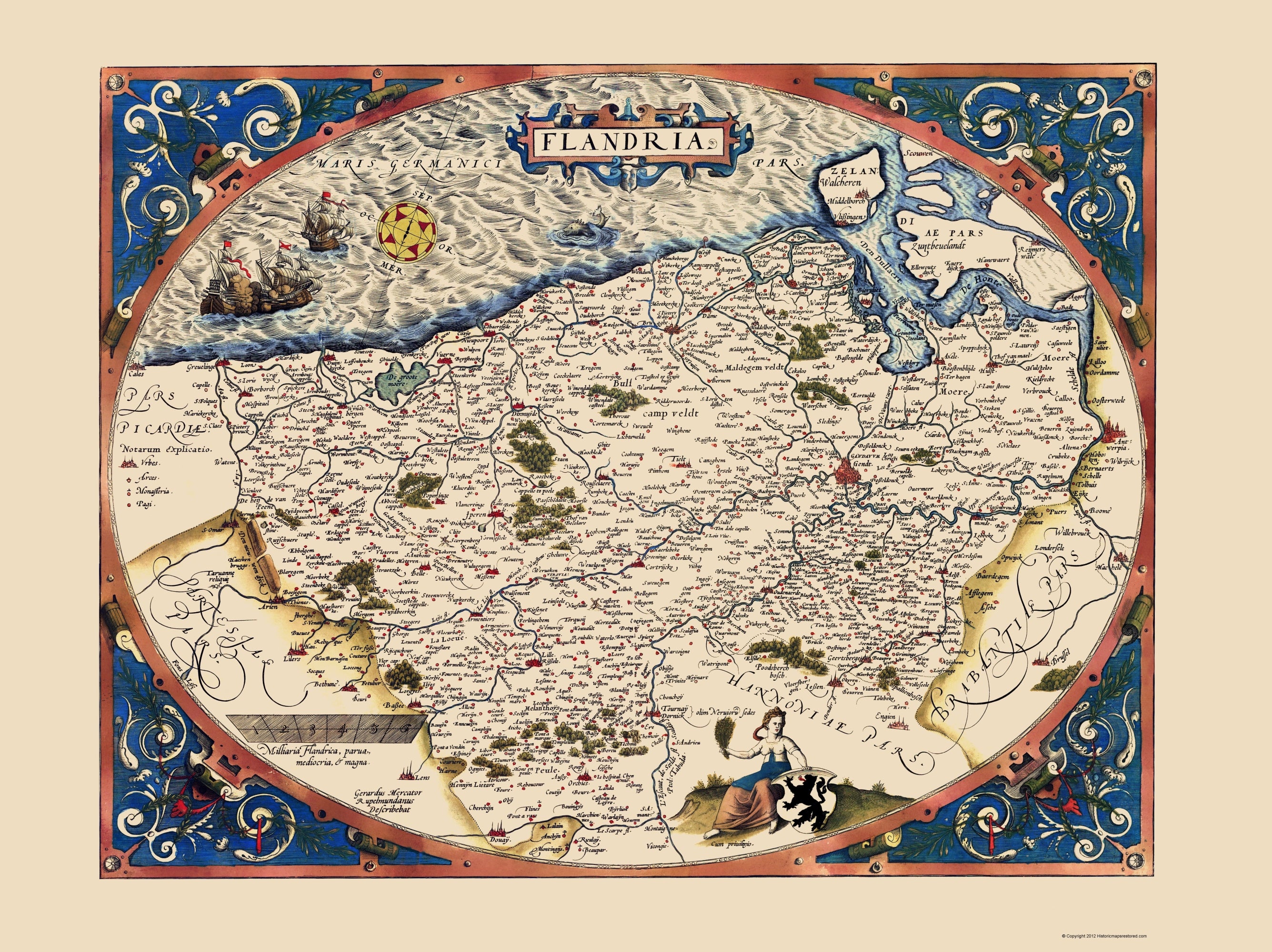 Historic Map - Flanders Province Belgium - Ortelius 1570 - 23 x 30 - V ...