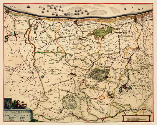 Historic Map - Flanders Province Belgium - Visscher 1680 - 23 x 28.88 - Vintage Wall Art