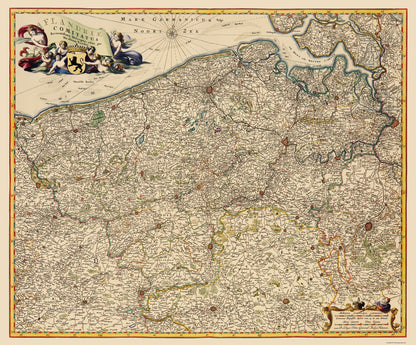 Historic Map - Flanders Belgium - Visscher 1680 - 23 x 27.72 - Vintage Wall Art