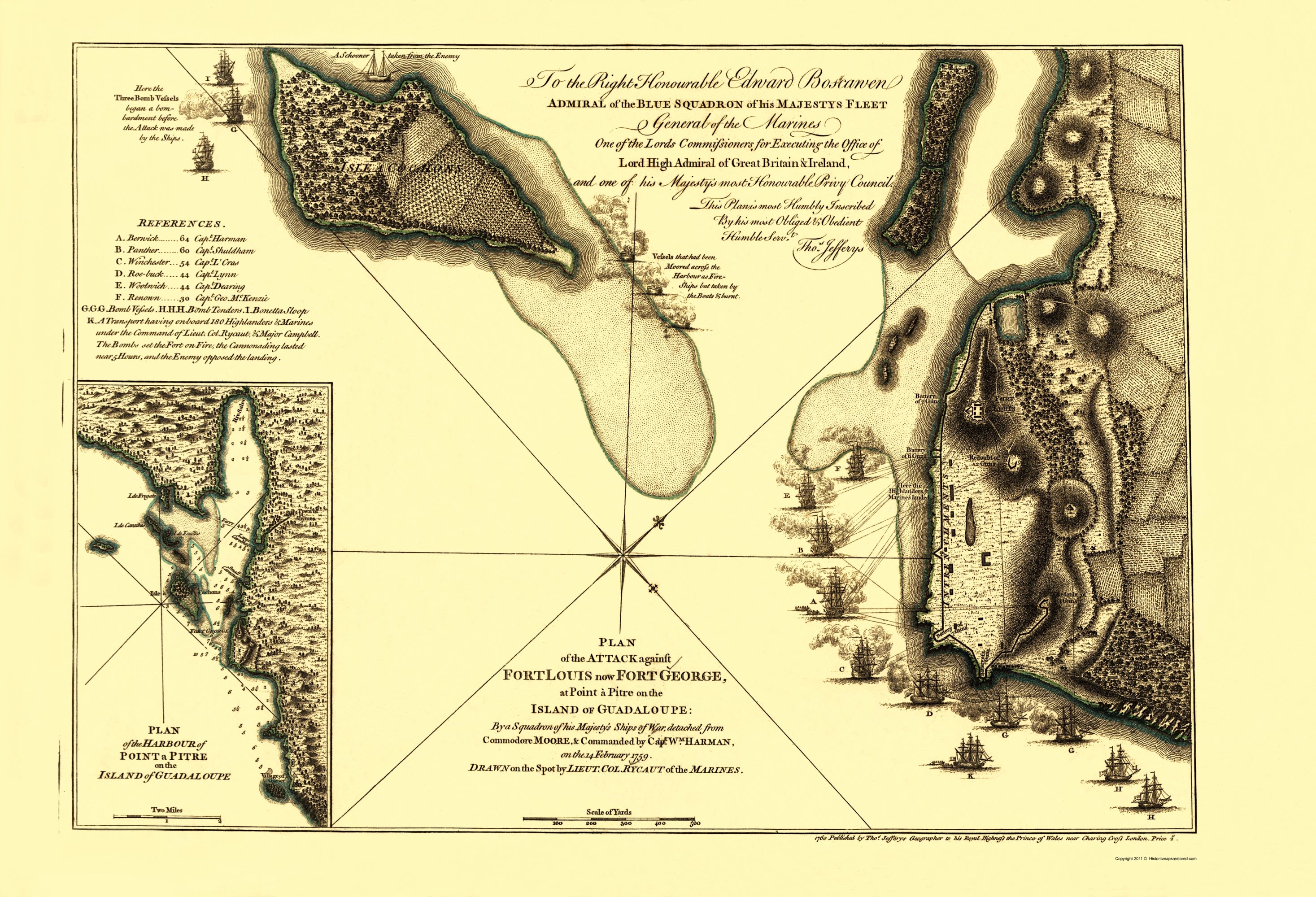 Historic Map - Caribbean Fort Louis Fort George Attack Plan - Jefferys ...