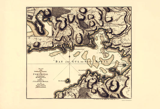 Historic Nautical Map - Bay of Cul De Sac Martinique - Jefferys 1760 - 23 x 33 - Vintage Wall Art