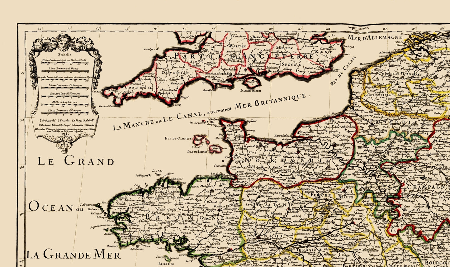 Historic Map - France - Iaillot 1724 - 23 x 38.79 - Vintage Wall Art