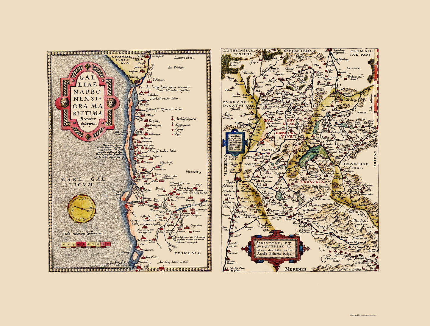 Historic Map - France Switzerland Italy - Ortelius 1574 - 23 x 30.34 - Vintage Wall Art