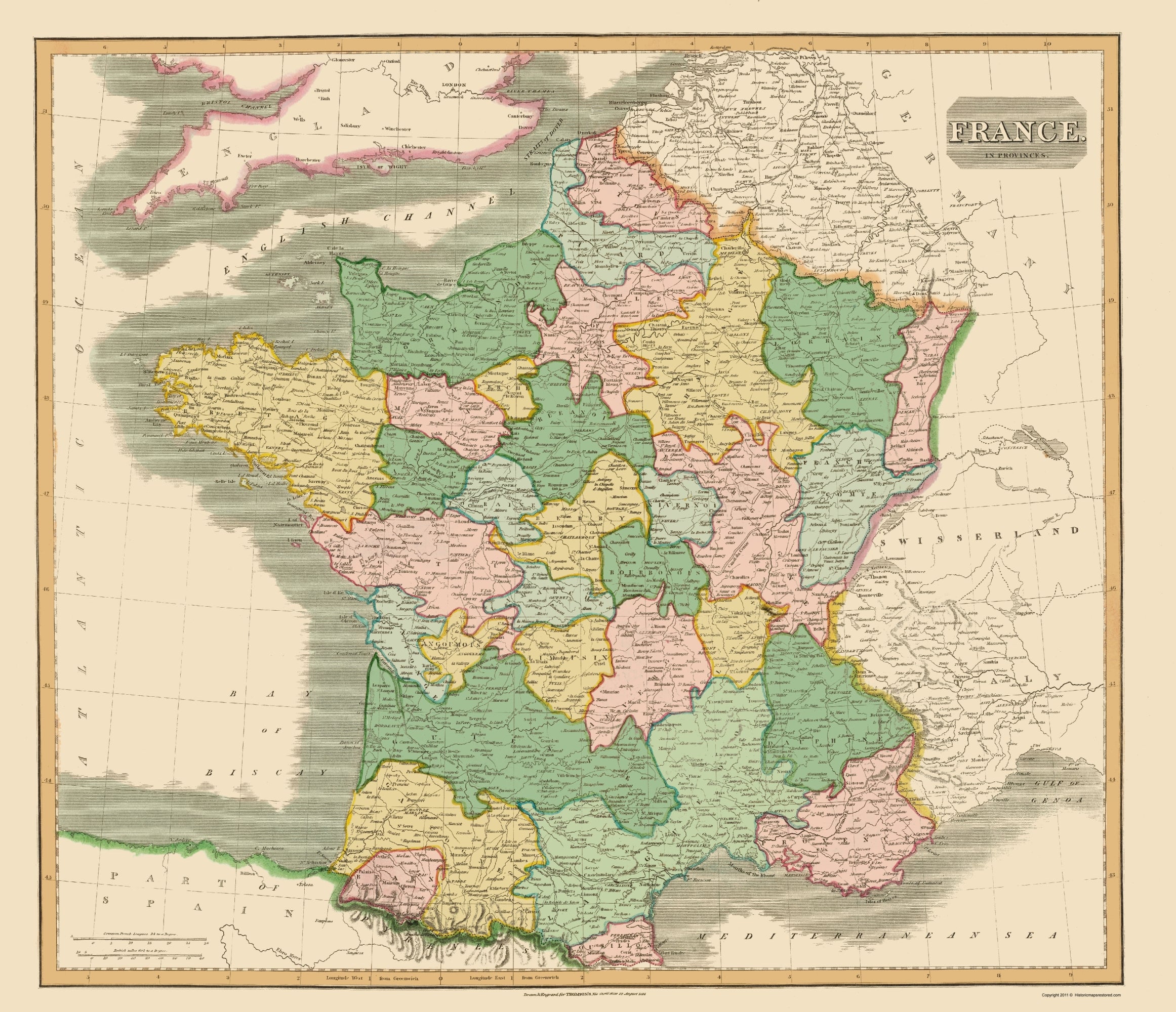 Historic Map France Provinces Thomson 1814 Vintage Wall Art historic-map-france-provinces-thomson-1814-vintage-wall-art