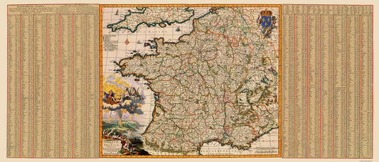 Historic Map - France - Visscher 1680 - 23 x 53.86 - Vintage Wall Art