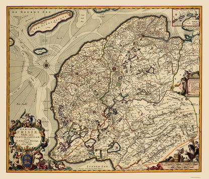 Historic Map - Friesland Province Netherlands - Visscher 1680 - 23 x 26.91 - Vintage Wall Art