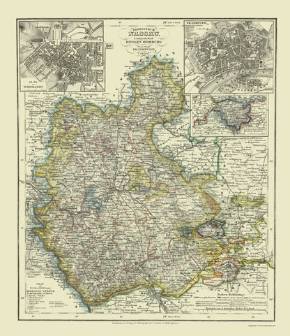 Historic Map - Frankfurt Wiesbaden Germany - Grassl 1851 - 23 x 26 - Vintage Wall Art