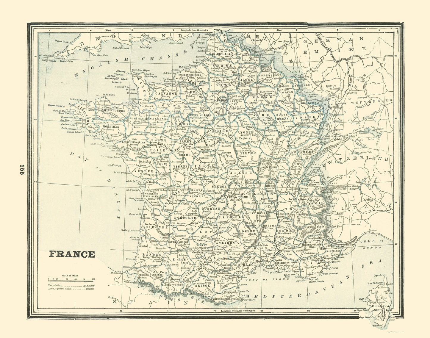 Historic Map - France - Rathbun 1893 - 23 x 29.25 - Vintage Wall Art