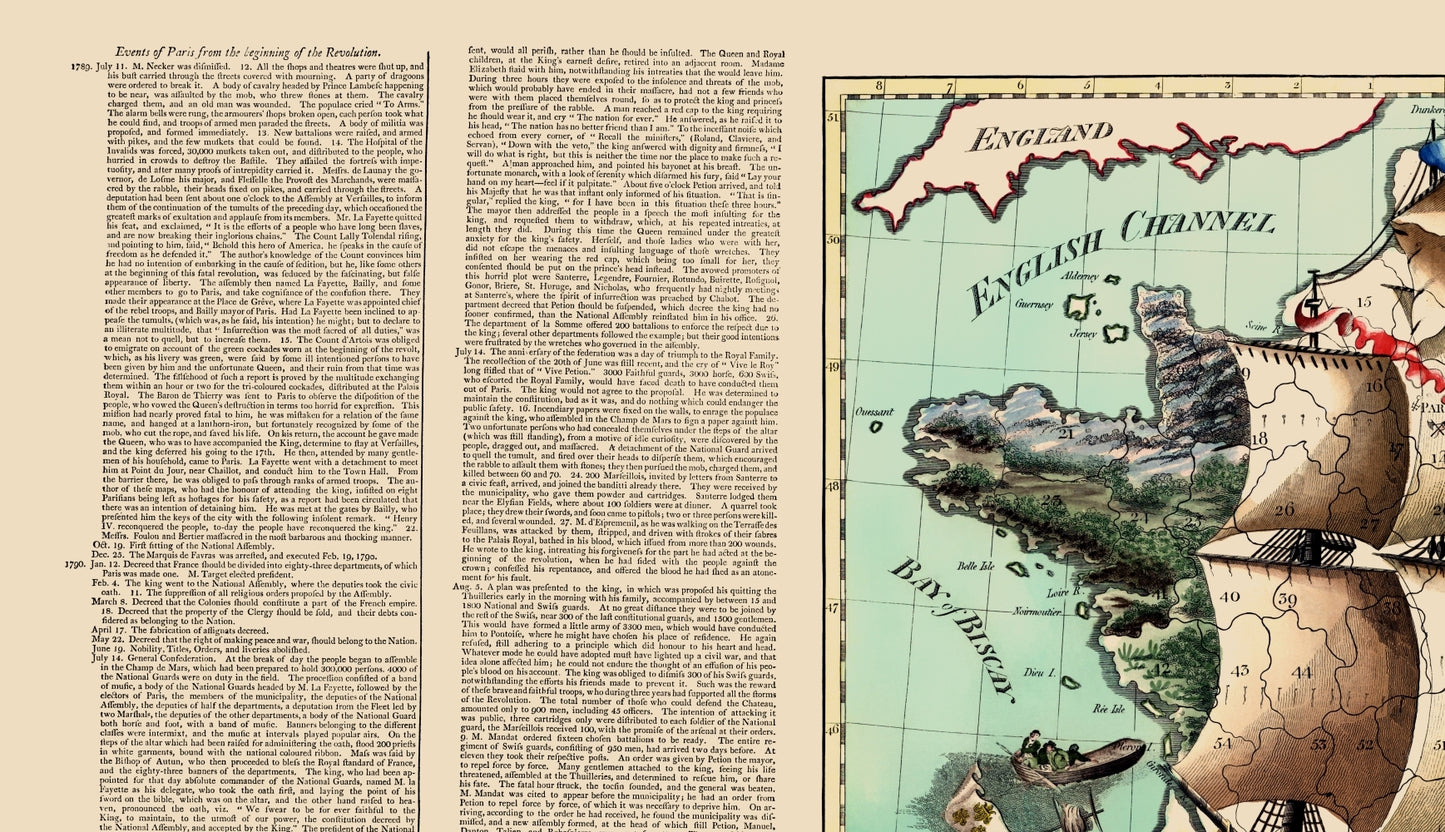 Historic Map - France Revolution - Whatman 1796 - 23 x 39.96 - Vintage Wall Art