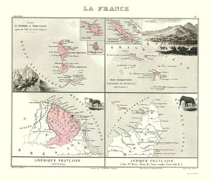 Historic Map - French Island Colonies - Migeon 1869 - 23 x 26.75 - Vintage Wall Art