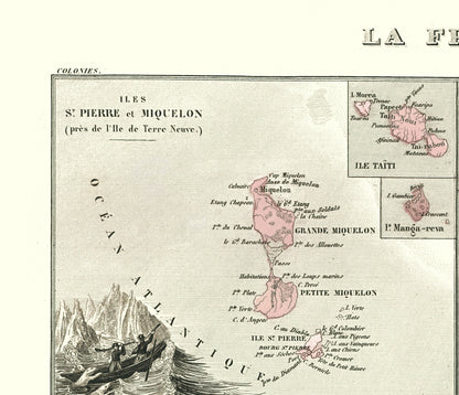 Historic Map - French Island Colonies - Migeon 1869 - 23 x 26.75 - Vintage Wall Art