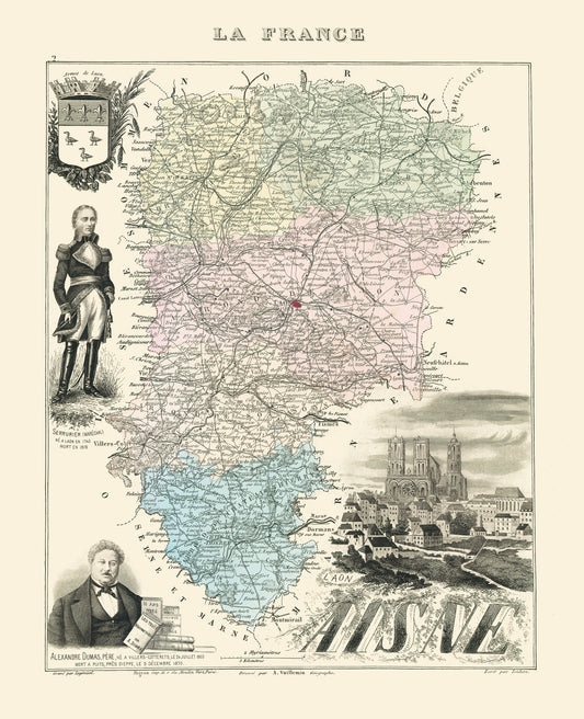 Historic Map - Aisne Department France - Migeon 1869 - 23 x 28.32 - Vintage Wall Art